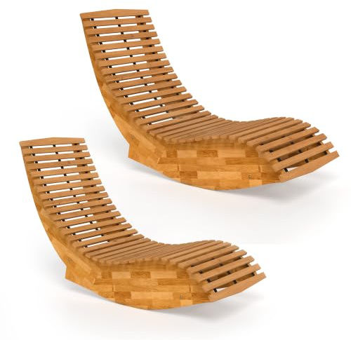 Outsunny Sillas Mecedoras de Jardín de Madera 120 kg 60x156x77 cm Natural | Pack de 2, Mecedoras para Exterior, Ergonómica Plegables, Diseño Listonado, para Balcón Terraza Patio