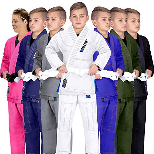 Elite Sports IBJJF Ultra Light BJJ Brazilian Jiu Jitsu Gi for Kids with Preshrunk Fabric and Free Belt (White, 0)