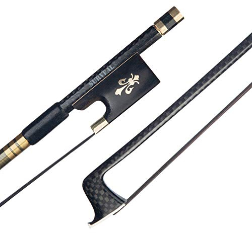 SURVEAL Geigenbogen 4/4 Profi Kohlefaser Bogen für Fiddle Round Stick mit mongolischem Pferdehaar Ebenholz Frosch geschnitzt schöner Klang Größe 4/4 (4/4, schwarz)