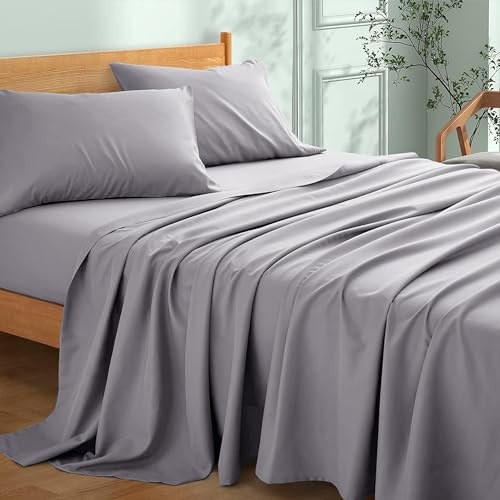 My Home Store Flat Sheet 100% Egyptian Cotton 300TC Hotel Quality Premium Soft Easy Care Super King Sheet Set Fade Resistant Bedding (Grey, (275 x 310cm))
