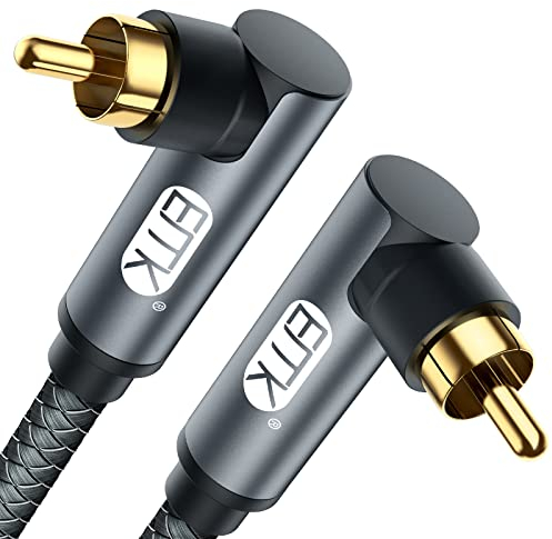 EMK Cable de subwoofer, Cable coaxial digital Cinch Cable de audio chapado en oro RCA para subwoofer, receptor AV, amplificador, cine en casa (doble 90 grados RCA cable, 1,5 m)