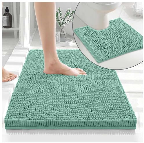 GC GAVENO CAVAILIA 100% Microfiber Toilet Rug Set, Loop Bath Mat Non Slip, Pedestal Mats For Bathroom, Duck Egg, Regular,678670