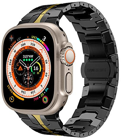 VeveXiao Kompatibel med Apple Watch Ultra-band 49 mm, 45 mm, 44 mm, 42 mm, titanfärg, massivt rostfritt stål, länkarmband, ersättningsarmband för iWatch serie 8, 7, 6, 5, 4, SE, 3, 2, 1, armband för män