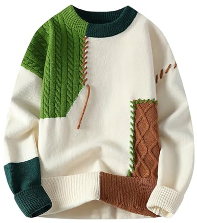 Beokeuioe Men's Fine Knit Crew Neck Knitted Jumper Fleece Sweater Plush Lining Knitted Jumper Boys Sweatshirt Warm Wool Blend Undershirt Tops Long Sleeve, light green, M