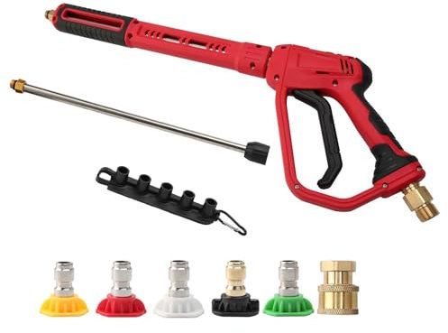 Liwankaqi Pistola de alta presión, pistola de alta presión con tubo de extensión de repuesto, 5 puntas de boquilla, 4000 PSI, pistola de alta presión para equipos mecánicos, suelos, paredes y coches