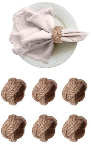 GreatRise 6 stycken vävda servettringar jute servettspännen boho servetthållare bondgård servetter ringar för bröllop jul påsk årsdag födelsedag middag bordsdekoration