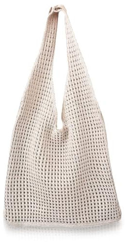 Zyren Sac de plage crocheté bohème 58 × 35 cm - Sac d'été pour femme - Sac de plage beige - Sac d'été pour femme - Sac à bandoulière pour espace de rangement pour objets quotidiens, courses et