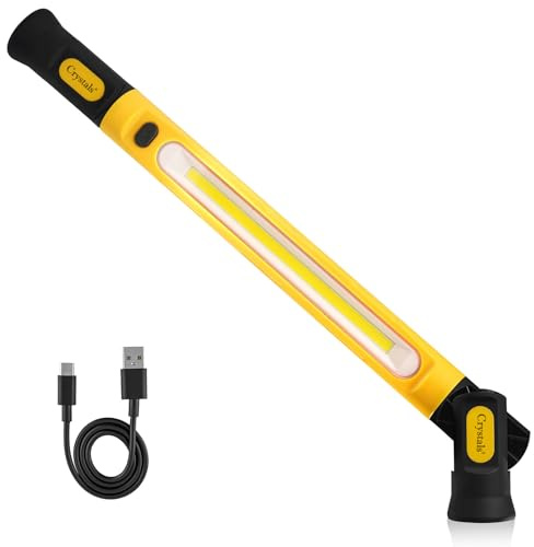 Crystals Rechargeable LED Work Light – 3000 Lumens, 5000mAh Battery, Magnetic Underhood Work Light Bar with Power Bank, 3 Modes, Foldable & Rotating Flashlight for Auto Repair, Garage, Workshop