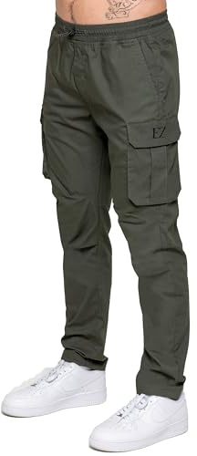 989Zé ENZO Mens Cargo Work Trousers Track Pants Casual Cotton Lightweight Running Trouser with Pockets EZ649 Jeans Khaki L
