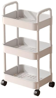 Generisch 3 Stöckiger Aufbewahrungswagen,Küchenwagen mit Rollen, Multifunktionaler Aufbewahrungswagen Organizer,360°Drehbare Rollen,Mobiles Regal,für Küche,Schlafzimmer,Babyzimmer und Büro (Weiß)