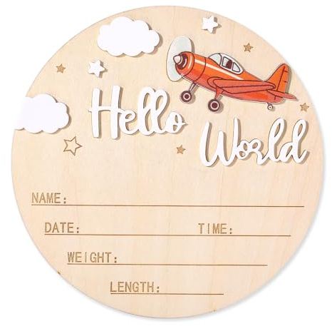 NQEUEPN Tarjetas de Hitos Bebe, 15,5cm Letrero de Madera Hola Mundo Placas Bienvenida para Recién Nacidos Placas con el Nombre del Bebé Accesorios Fotos Regalo para Guardería Hospital (Blanco)