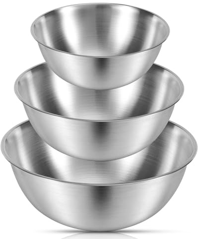 Yukaiwn Stainless Steel Mixing Bowls Set, 3 Pcs Metal Cooking Baking Bowl, Nesting Bowls 17cm/19.5cm/22.5cm Ideal as Mixing Bowl for Baking, Dough Kneading, Salad & Food Prep