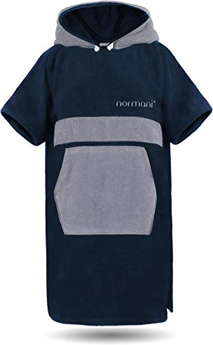 normani Baumwoll Surfer Poncho - Strandponcho - Handtuch-Poncho - Unisex Strand Umziehhilfe - geschlossener Bademantel für Damen und Herren Farbe Navy/Grau Größe L-XL