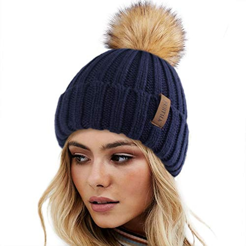 FURTALK Cappelli Invernali per Donne Doppio Strato in Pile Linea Beanie Hat con Bobble Pom Pom Cappelli