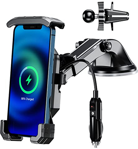 Kewig Support de téléphone sans fil Qi 15 W pour voiture avec port de charge USB C 20 W, support de téléphone portable, tableau de bord automobile pour grille d'aération de 10 à 17 cm