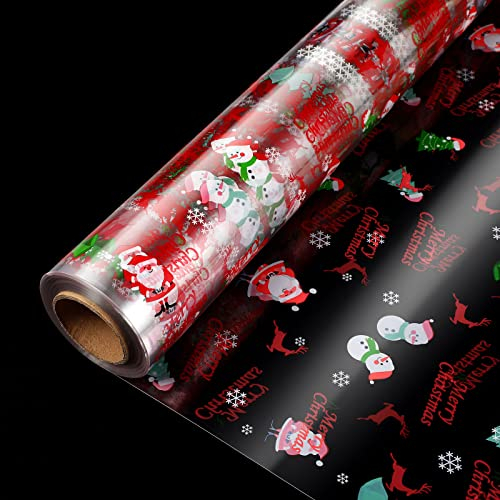 Klares Cellophan Geschenkfolie Rolle: Entfaltete Breite 80CM x 30M Transparente Geschenkpapier Weihnachten Muster,Folienrolle zum Einwickeln von Geschenkkörben Transparentpapier Geschenkfolie 3.0 Mil