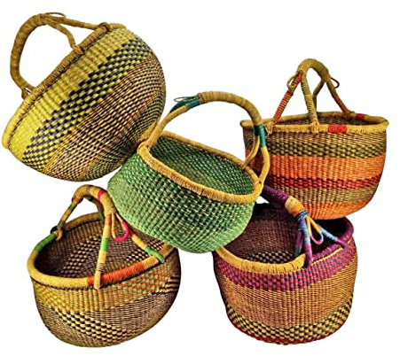 Ciffre ca 40 cm Bolga rund korg korg Afrika Ghana shoppingkorg vegansk färgglad (inget läderhandtag)
