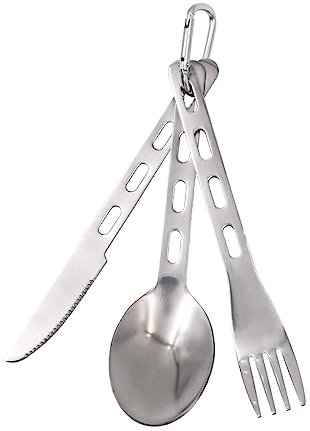 3er-Set NUZAMAS Campingbesteck Set 304 Edelstahl Löffel Gabel Messer Utensilien Reisebesteckset mit Karabiner für Outdoor-Rucksacktouren Wandern Camping