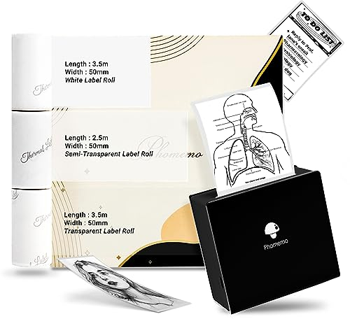 Phomemo M02 Mini Drucker mit 3 Etikettenrollen, Taschendrucker für Smartphone, Bluetooth Aufkleber Drucker Thermodrucker zum Studium, Notizen, Bilder, Fotos, Tagebücher