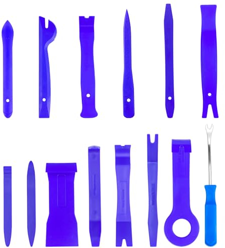 Fousenuk 14 piezas Herramientas Kit Desmontar Coche Blue, Herramienta Desmontaje de Automóviles Plastico, Kit Herramientas de Quitar Panel Interior de Coche para Desmontar Coche Audio Vehículo Radio