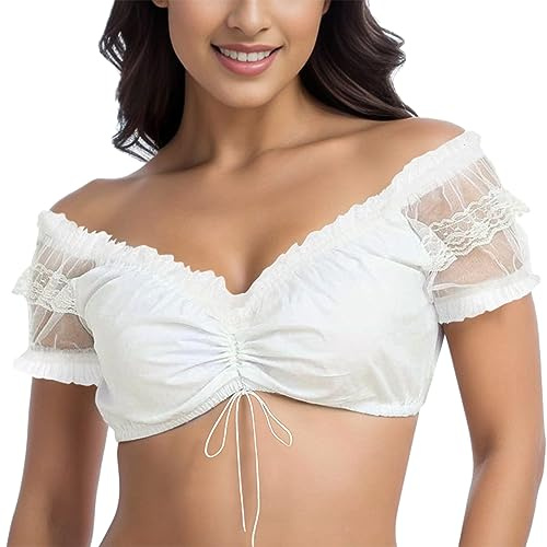 Patchwork Tedesco Oktoberfest Bavarese Pizzo Autentico Dirndl Trendy Classico Cosplay Costume Oktoberfest Camicetta Donna Tradizionale Dirndl Camicetta Donna Lingerie Elegante Dirndl Blusa Bianco