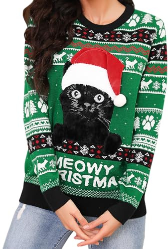 Jezonga Pull de Noel Femme Sweater Pull Noël Moche Chaud à Manches Longues Motif imprimé de Noël Pullover Famille Noël Festif Joyeux Christmas Cadeaux de Noël
