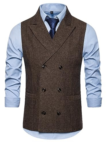 Niiyyjj Gilet De Costume À Double Boutonnage Pour Hommes, Gilet Sans Manches, Vintage, Formel, Pour Mariage, Blazers coffee L