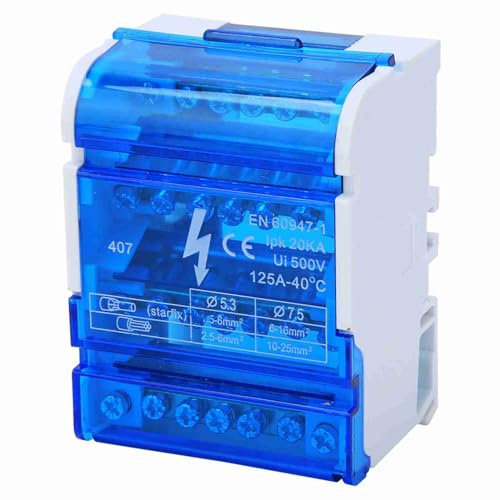 Respicefinem Scatola di Morsettiera Distribuzione 4 Livelli Morsettiera DIN con Coperchio Trasparente Antipolvere 125A/500V 100A Max per Guida DIN e Forbox Elettrici
