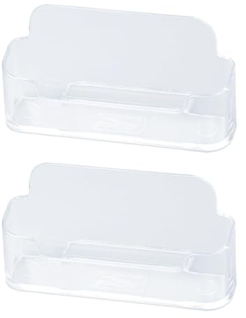 Tabanzhe 2 Pack Office Clear Business Card Holder for Desk - Display Plastic Business Card Stand with Acrylic Design,Countertop Card Storing Holder Desktop Organizer Office Supplies