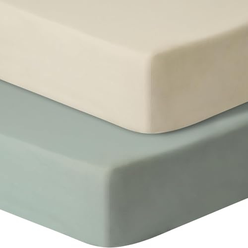Cot Bed Sheets 140x70.100% Pure Cotton Soft Muslin Crib Sheets for Girls Boys Cotton (Green + Light Khaki)
