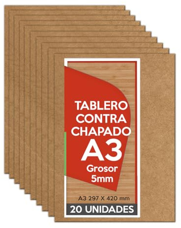 Planetacase - Tablero Madera Contrachapado A3 297x420 x 5mm (20 paneles) - Bricolaje, Manualidades, Corte Láser, Marqueteria, Calado, Artesanía - Madera