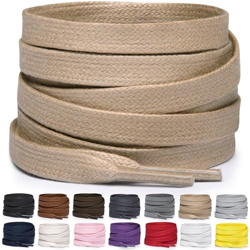 Miscly Lacets Plats en Coton Ciré pour Bottes, Baskets et Chaussures - Disponibles en Plusieurs Longueurs et Couleurs (Kaki, 114 cm)