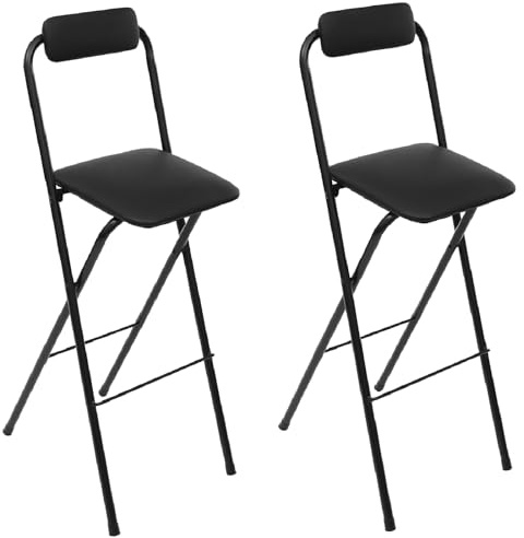 2pcs Folding Bar Stool with Backrest 30 Inch Seat Height PU Cushioned Padded Folding Counter Height Stool Portable Tall Chairs Metal Frame Barstools for Outdoor Camping Kitchen Shop Cafe (Black)