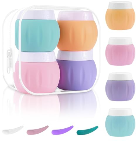 Hocadrv 4 Pièce Flacon Voyage Silicone Crème 50ml Flacon de Voyage en Silicone Crème Contenant Voyage Silicone avec Sac Transparent pour Cosmétiques Crèmes Lotion