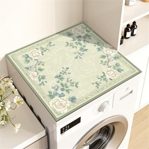 Highdi Universel Floral Housse de Protection pour Machine à Laver Top,Coussin de Machine à Laver Antidérapant Housse de Machine à Laver pour Machine à Laver Ou Sèche-Linge (Vert,60x60cm)