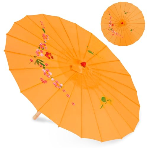 Bestage 33 Orange Flower Silk Cloth Decoration Handmade Parasol Umbrella Chinese Japanese Asian DIY Art Dance Classical Umbrella for Wedding Parties Photography Costumes Cosplay (Orange)