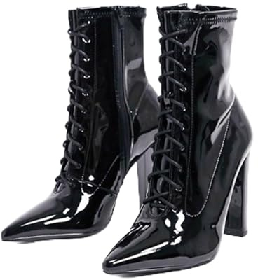 Botines Cortos de Tacón Alto con Punta Fina para Mujer, Botines de Moda con Cordones y Cremallera Lateral Zapatos de Vestir Formales de Noche y Graduación,35 EU