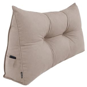 POKAR Cojín de Respaldo 70x50x20 cm | Almohada de Lectura para Cama y Sofá | Cojín en Cuña con Apoyo para Espalda | Cojín Lumbar con Bolsillos Laterales Prácticos | Certificado Öko Tex | Beige