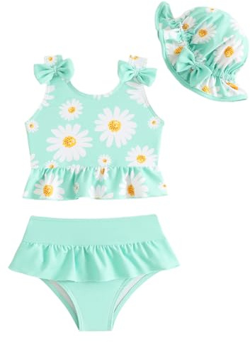 FishingDino Maillot de bain bébé fille tankini ensemble 6M-3T, maillot de bain 3 pièces pour tout-petit, protecteur de rash avec chapeau, bikini bébé mignon