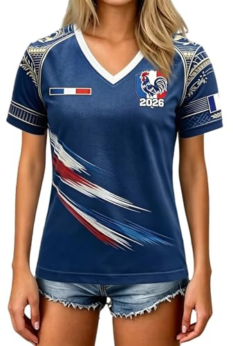 Maillot de Foot 2026 Femme Adulte - Maillot de Foot Manches Courtes Col en V T Shirt Respirant Été Shirts, Sport Vêtements de Football, Cadeau de Fans