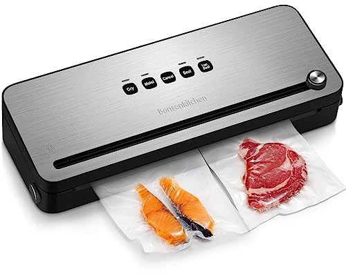 Bonsenkitchen Vakuumierer, vakuumiergerät sous vide mit cutter, vakumierergerät inkl. 5 Beutel Folienbeutel + 1 Rolle Folienrollen, Schlauch für Vakuumbehälter, VS3802 (Schwarz)