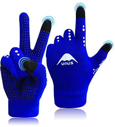 Handschuhe Kinder Winter Jungen Mädchen 1 Paar Blau Strickhandschuhe Alter 5-11 Unisex Touchscreen Gloves Laufen Warm RadfahrenHandschuhe Sport Fahrrad Fußball Täglich