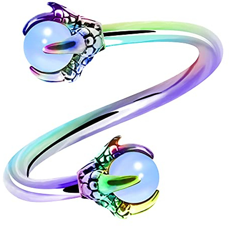 OUFER Twist Helix Earring 316L Stainless Steel Dragon Claw with Opalite Center 16G Twist Lip Labret Belly Bars Cartilage Earring Piercing Jewellery Rainbow