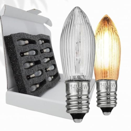 10x Glühbirne 'Berglämpl E10 , Warmweiss, 14V/3W Riffelkerze Spitzkerze Topkerze Glühlämpchen für Schwibbogen und Lichtbögen