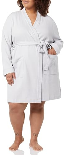 Amazon Essentials Women's Lightweight Cotton Waffle Mid-Length Bathrobe (Available in Plus Size), Light Grey, 3X