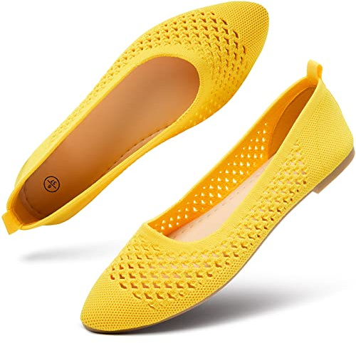 hash bubbie Women's Mesh Flats Shoes Ballet Dress Shoes Yellow US7