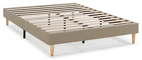 Base tapizada Aura 150x190 cm color Beige, somier tapizado, 30 cm altura
