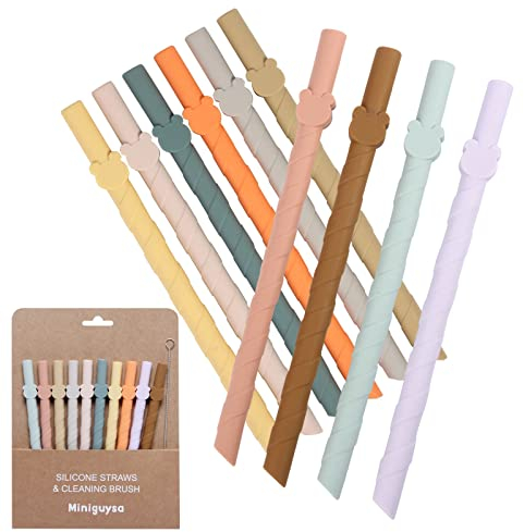 10 Stück Silikon Strohhalm mit Strohhalm Reinigungsbürste, Strohhalme Wiederverwendbar, 10 mm Trinkhalme BPA-Frei, Sicher, Umweltfreundlich, 17,5cm Länge