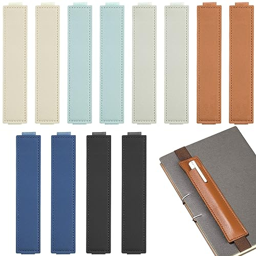 Aswewamt 12 Pcs Elastic Notebook Band Holders PU Leather Adjustable Pen Sleeve Pouch Pencil Holder Straps for Notebook Planners Binders Books