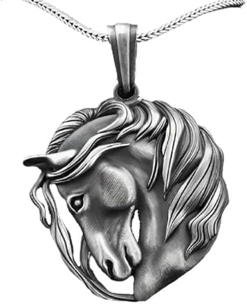 Collana con ciondolo a forma di testa di cavallo, collana punk a forma di testa di cavallo, collana gotica con testa di cavallo in puro stagno, collana medievale con ciondolo vintage per amanti dei